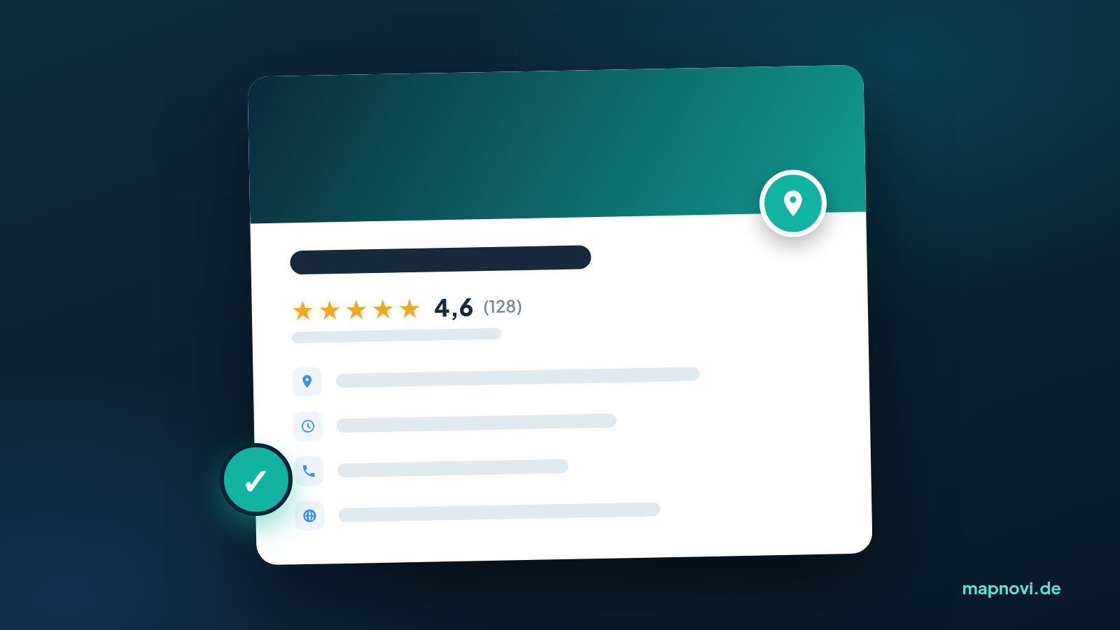 Illustration eines optimierten Google-Unternehmensprofils mit 4,6 Sternen und vollständigen Angaben